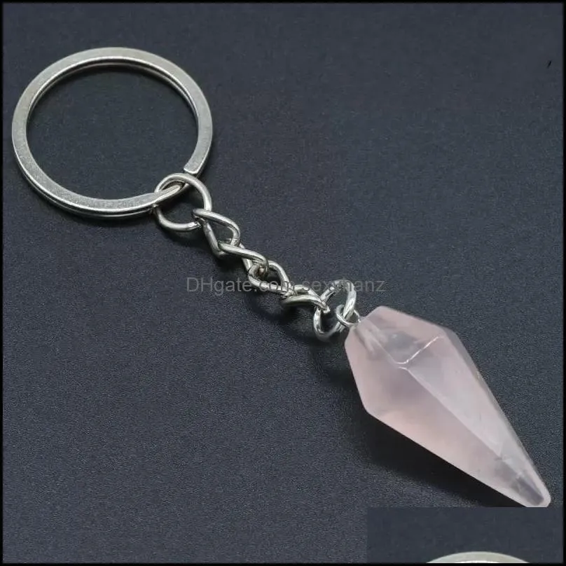 conical healing reiki chakra natural stone key rings pendant keychain crystal chakras quartz chains jewelry accessories