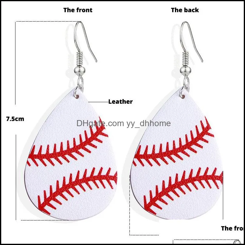 fashion sports pu leather teardrop leaf dangle earrings baseball national flag football earrings valentine`s day jewelry gift for