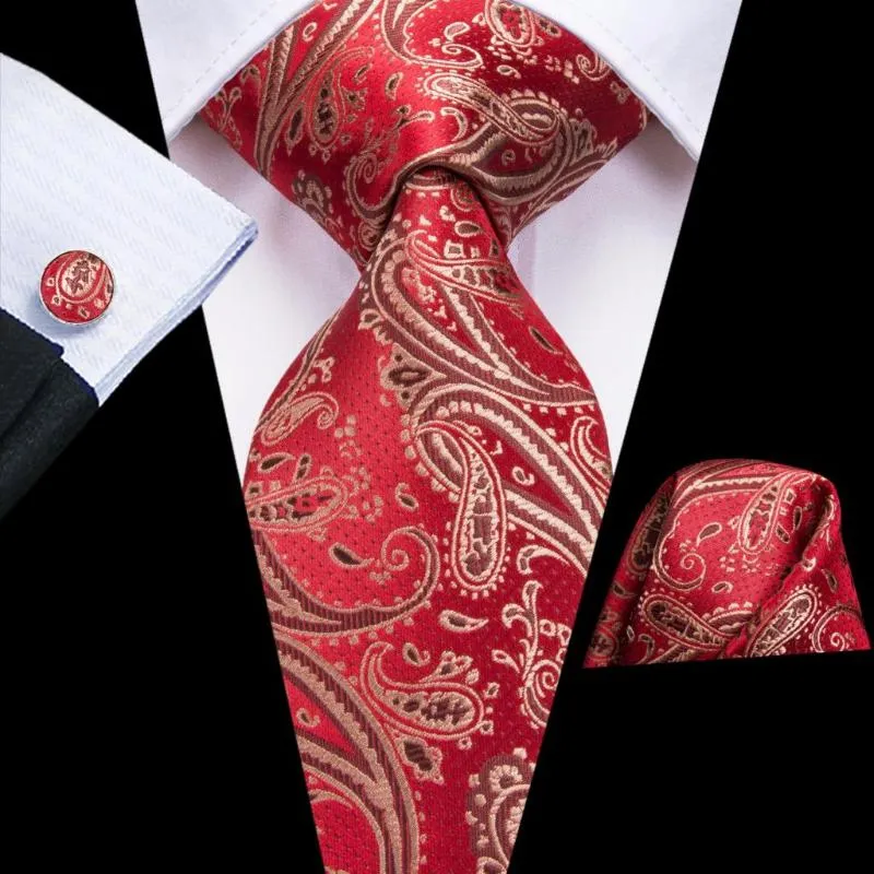 Cravates d'arc Rouge Bourgogne Paisley Cravate de mariage en soie pour hommes Handky Cufflink Cadeau Cravate Set Fashion Design Business Party Dropship Hi-TieBow Bow