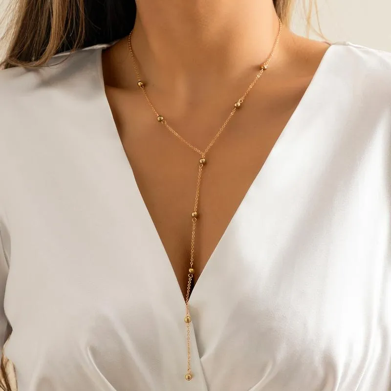 Ketten purui einfache dünne Perlenketten Halskette für Frauen trendige goldene Farbe langer Quaste Choker 2022 Mode Neckschmuck Collarchains