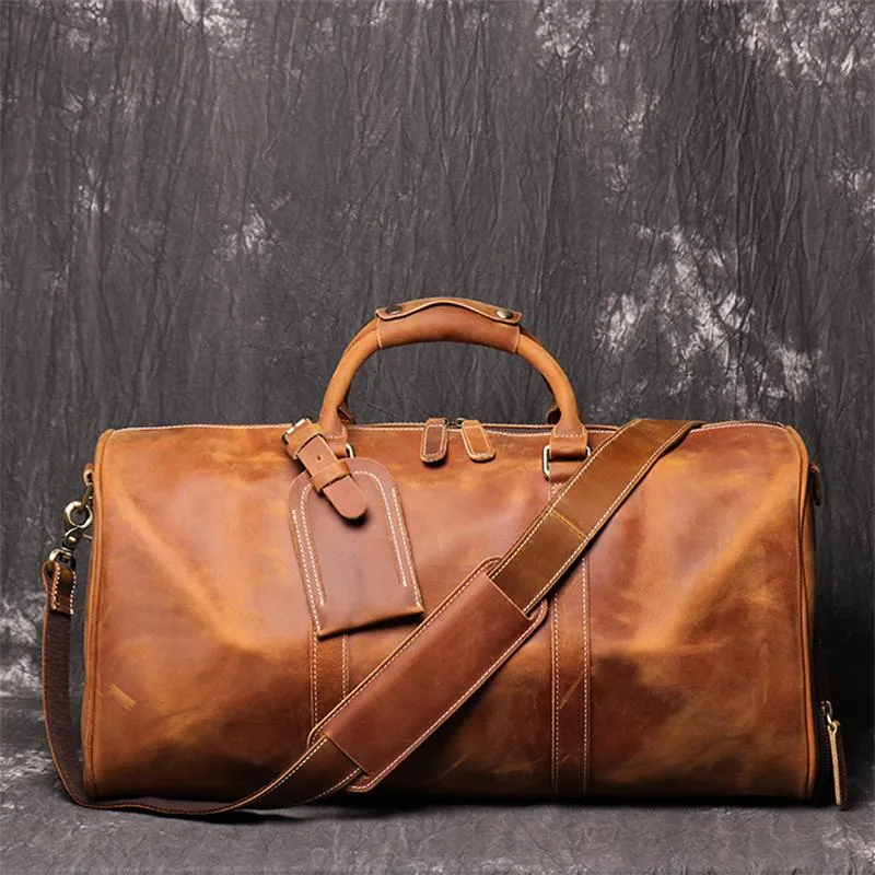 Bolsas de lona Nesitu Highend Vintage Marrón Negro Grande Grueso Genuino Crazy Horse Cuero Hombres de negocios Bolsa de viaje Cuero de vaca Male Duffle M186