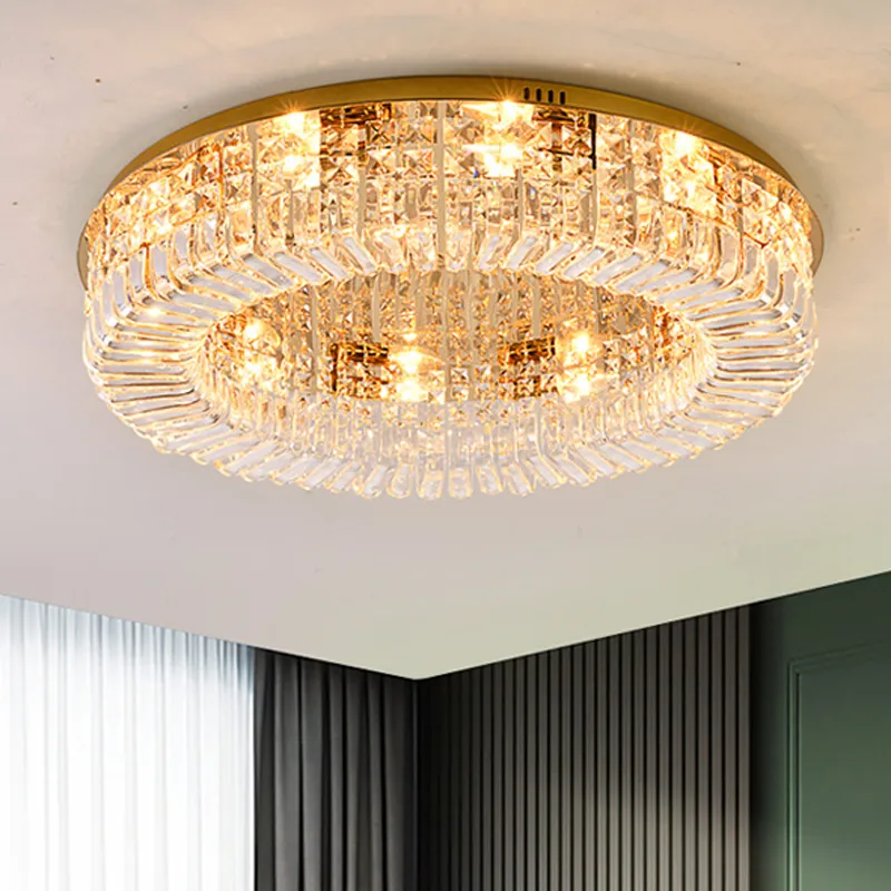 Gold Round Crystal taklampor Ledde modern amerikansk hänglampa europeisk lyxig lysande hänglampor 3 Vitt ljus Dimbar hem Inddor Lighting