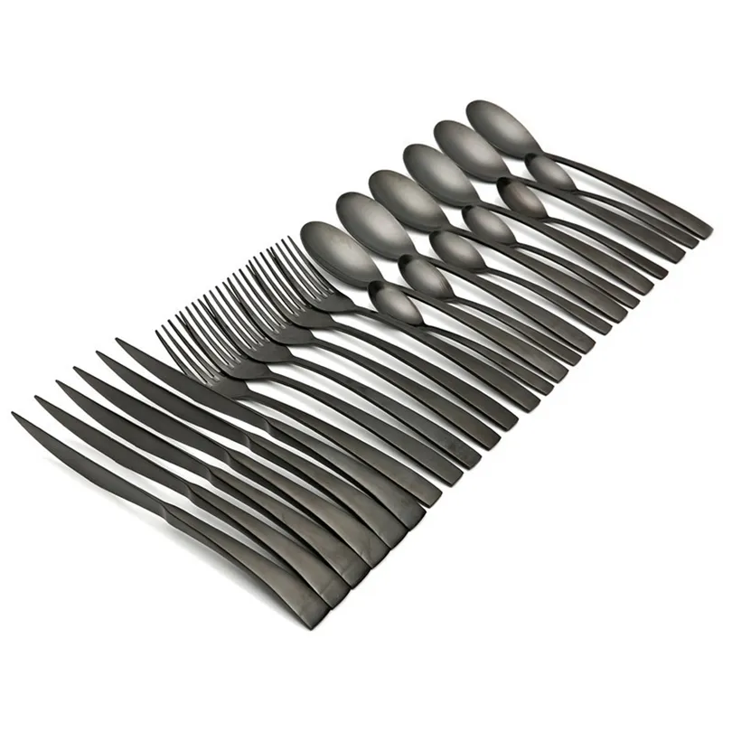 24 Pcs/Set Stainless Steel Steak Knifes Dinner Forks Tea Spoons Flatware Set High-end Dinnerware Set Gift T200227