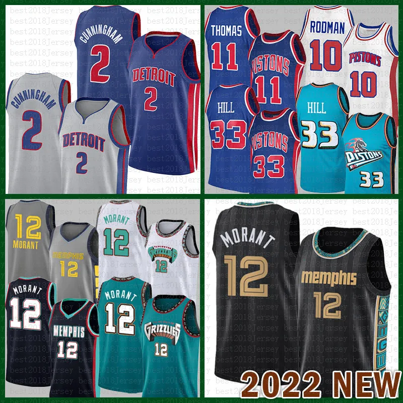 Koszykówka męska 33 11 Jersey Ja Morant Cade Cunningham Memphis''Grizzlies''Men Detroit''Pistons''Men 12 2 Grant Hill Isiah Thomas 407