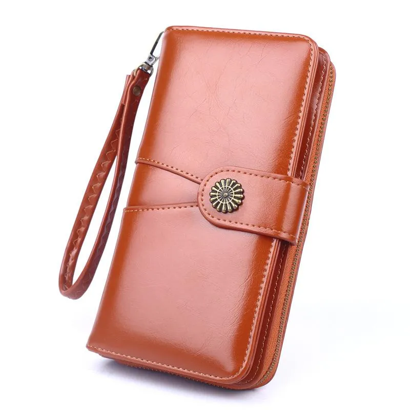 Wallets Oil Wax Leather Women Fashion Long For 2022 Luxury Stitching Clutch Bag Female Zipper Card HolderWallets