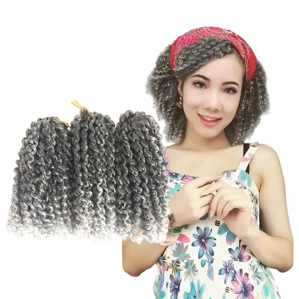 Extensions de cheveux gris ombre synthétiques marlybob jerry curl jamaïcain rebrocet afro Kinky Curly crochet tresds