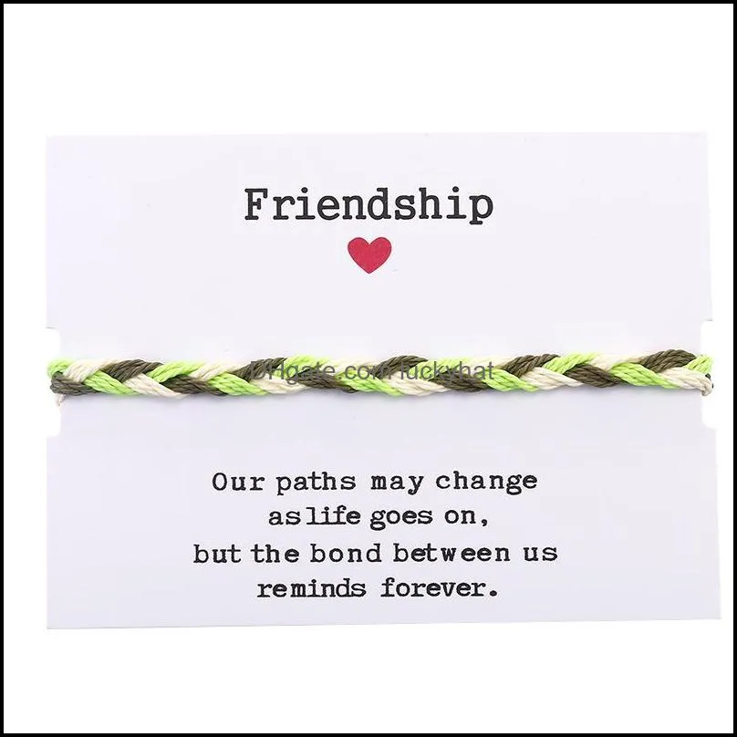 Handmade Woven Braided Rope Friendship Bracelet with Card Beach Bohemian Waterproof Wax Rope Weave String Bracelet for Women Men