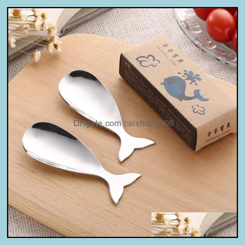 creative two pieces packed stainless steel 304 fish yogurt spoons fish ice cream spoons fish pudding spoons