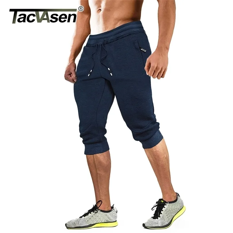 TACVASEN 34 pantalons en coton hommes Joggers Gym entraînement course décontracté sous le genou Shorts coniques Shorts de sport pantalons de survêtement 220520