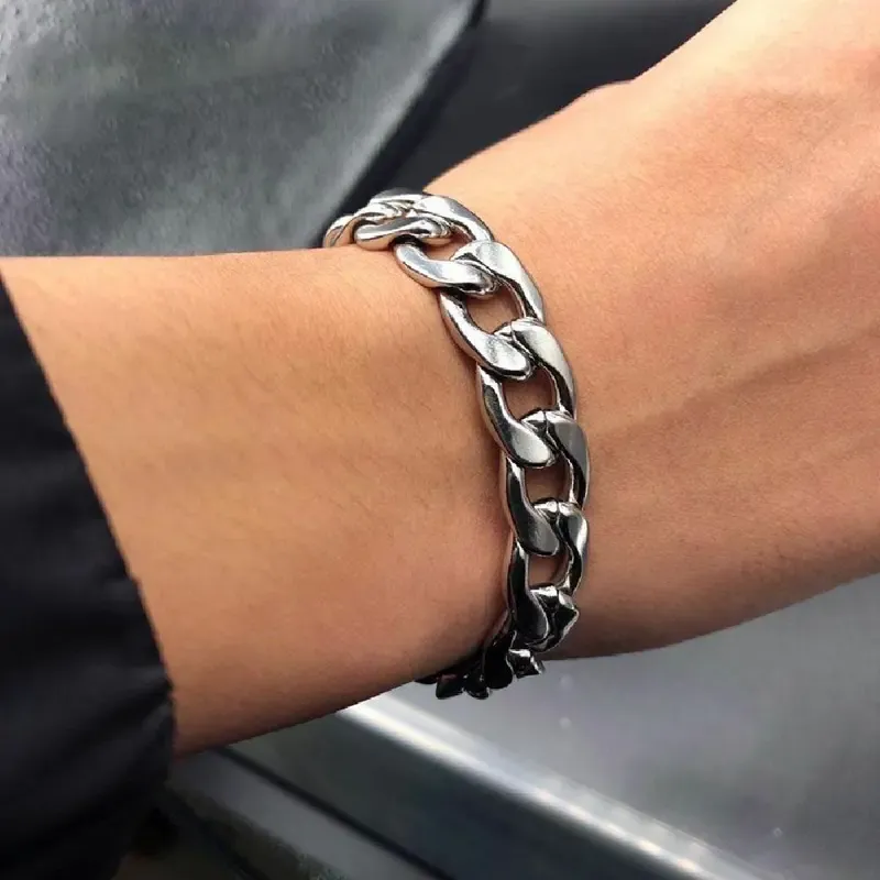 Hip hop titanium steel bracelet-ALYWRR042702 chain ins personality trendy men cool Cuba chains rap steels mens Personality Charm Bracelet About 21cm long