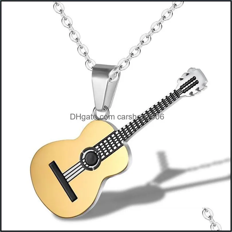 pendant necklaces guitar shape 316l stainless steel necklace for men pendants hiphop rock slide music chains jewelrypendant