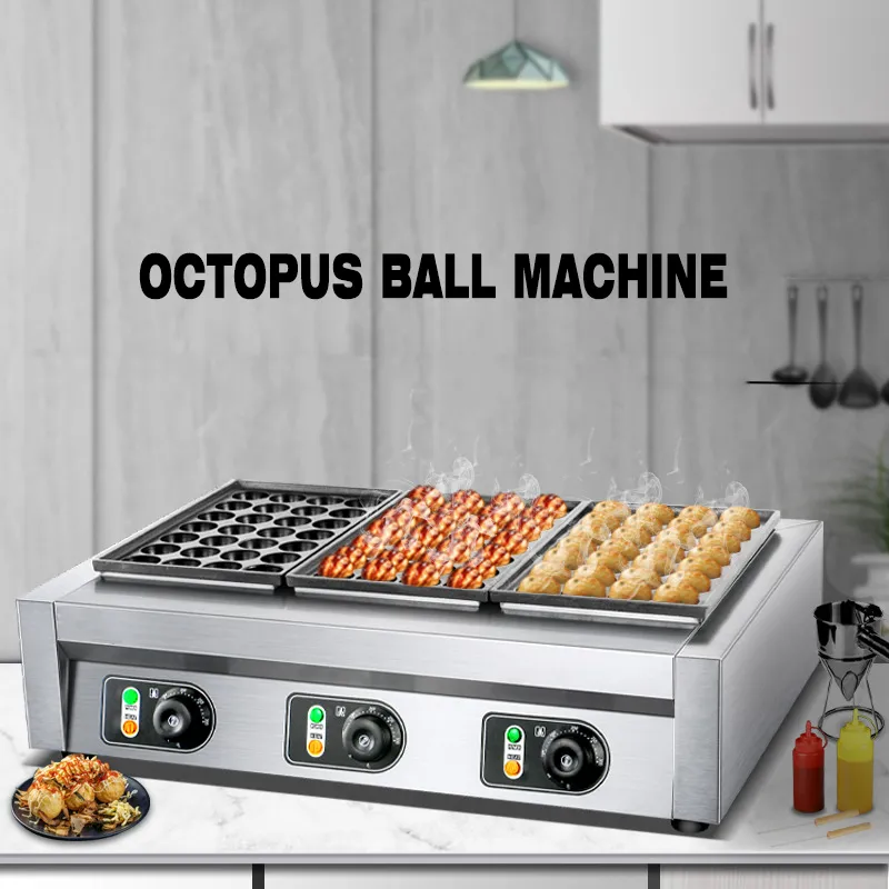 Commercial Takoyaki Machine Fish Ball Oven 6000W Octopus Balls Grill Pan Electric Fishs Balls Furnace Three Plates Non-Stick