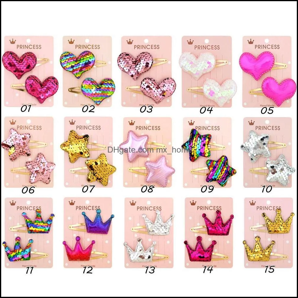 1 pair Gradient color sequin five-pointed star love Hair Clips Cute Baby Girl Hairpins TS203