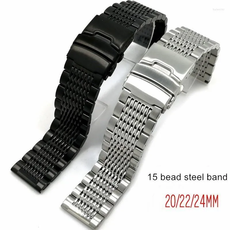 Bracelets de montre 20/22mm quinze perles Bracelet en acier inoxydable solide assurance boucle pliante pour montres Bracelet Hele22