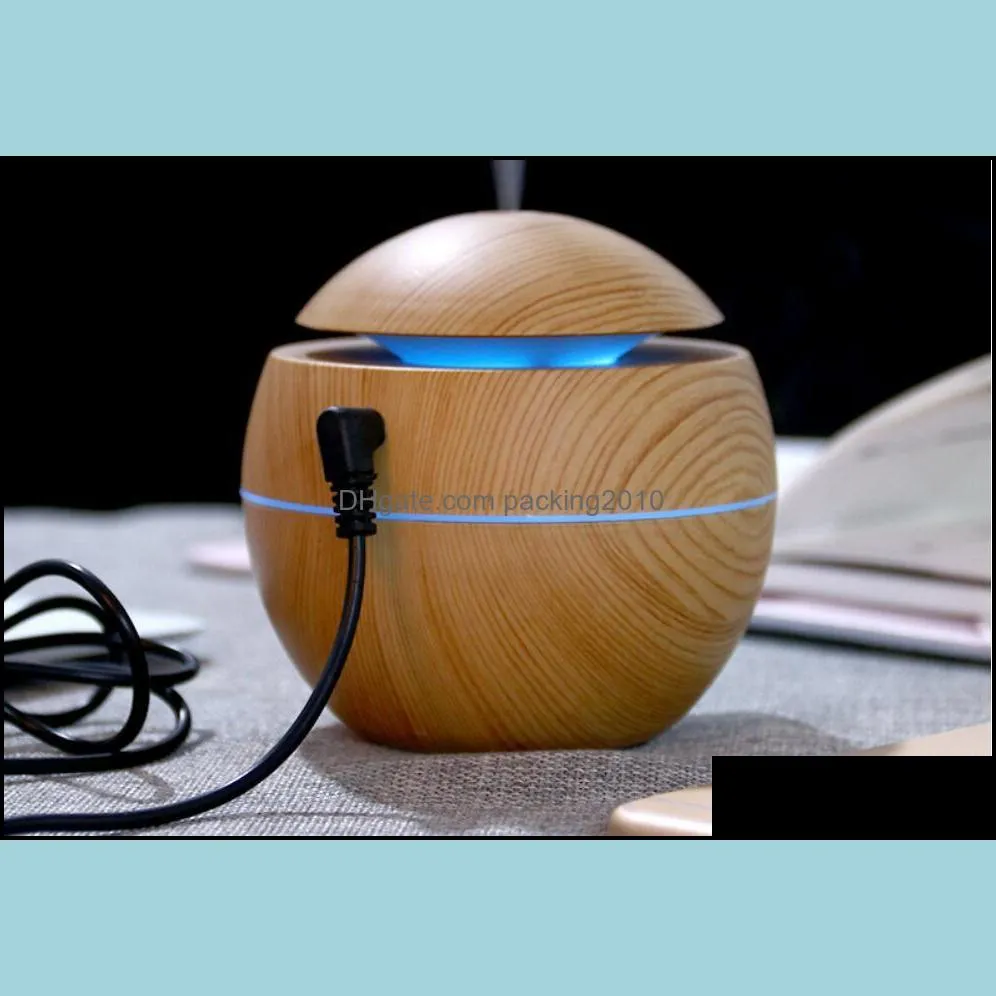 DHL Wood Grain  Oil Diffuser Ultrasonic Aromatherapy bamboo color USB Humidifier 130ml with Changing Night Lights