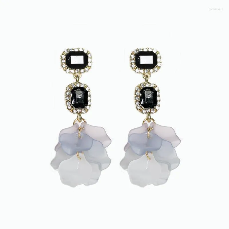 Style coréen doux acrylique coquille fleur gland boucles d'oreilles tempérament givré pétales cristal longue boucle d'oreille femme bijoux Dangle Chan