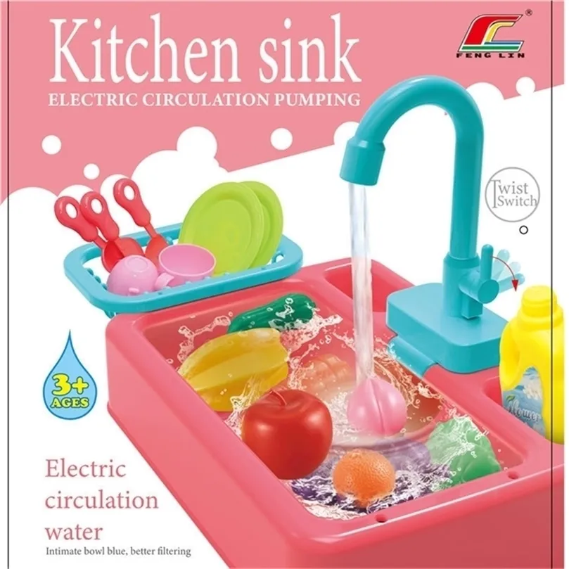 17pcs 4 couleurs pour 3ans enfants semblant jouer jouets cadeau pour enfants lavabo jouets de cuisine évier eau de circulation électrique LJ201211