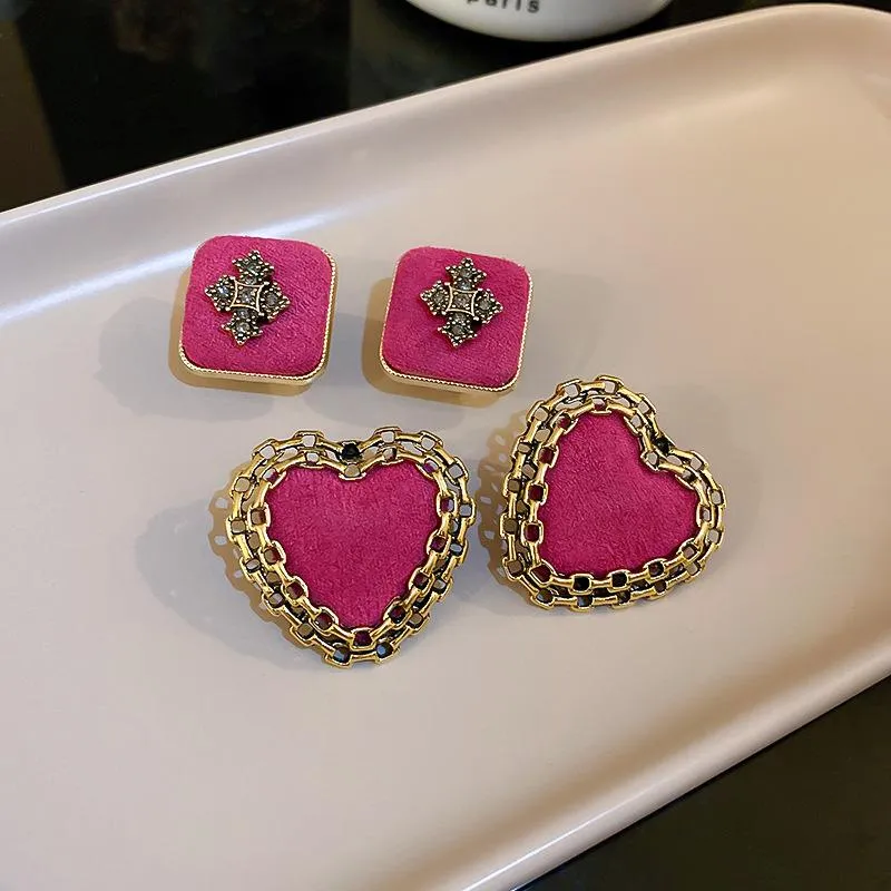 Lampadario penzolante Dolce Romantico Rosa Orecchini a bottone in stoffa rosa Fashion Design Croce per le donne Accessori per gioielli da festa Orecchini sempliciDan