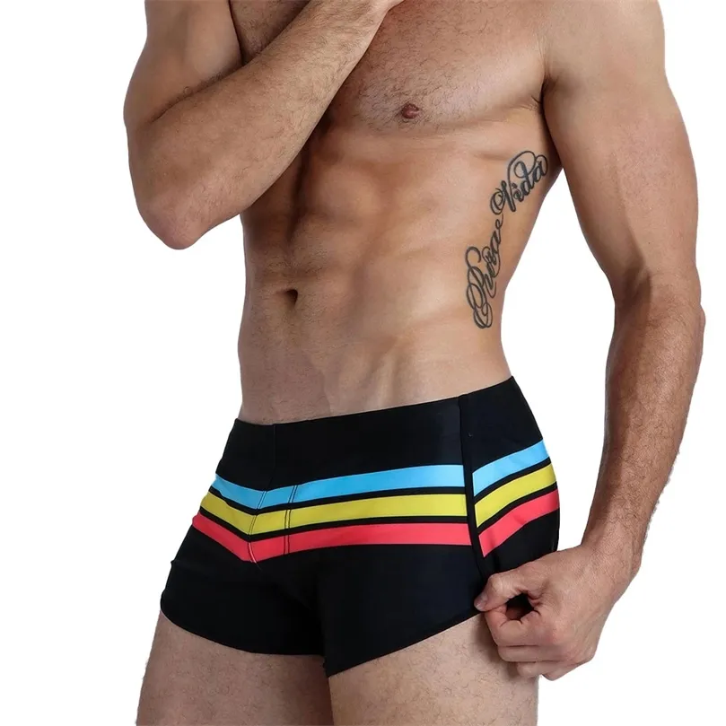 Mens Swimsuit Swim Trunks Strip Swimwear Surf Beach Shorts Quick Dry Brief Boxer Bathing Suits Beachwear Boardshort Underwear 220505