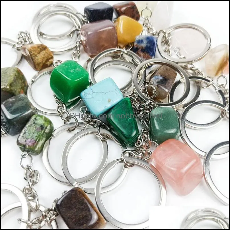Irregular Natural Crystal Stone Pendant Key Rings Keychains For Women Men Lover Jewelry Bag Car Decor Fashion Accessories