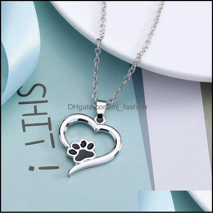 heart necklace cute animal jewelry cheap dog love heart hollow pet paw footprint necklaces dog claw pendant necklace