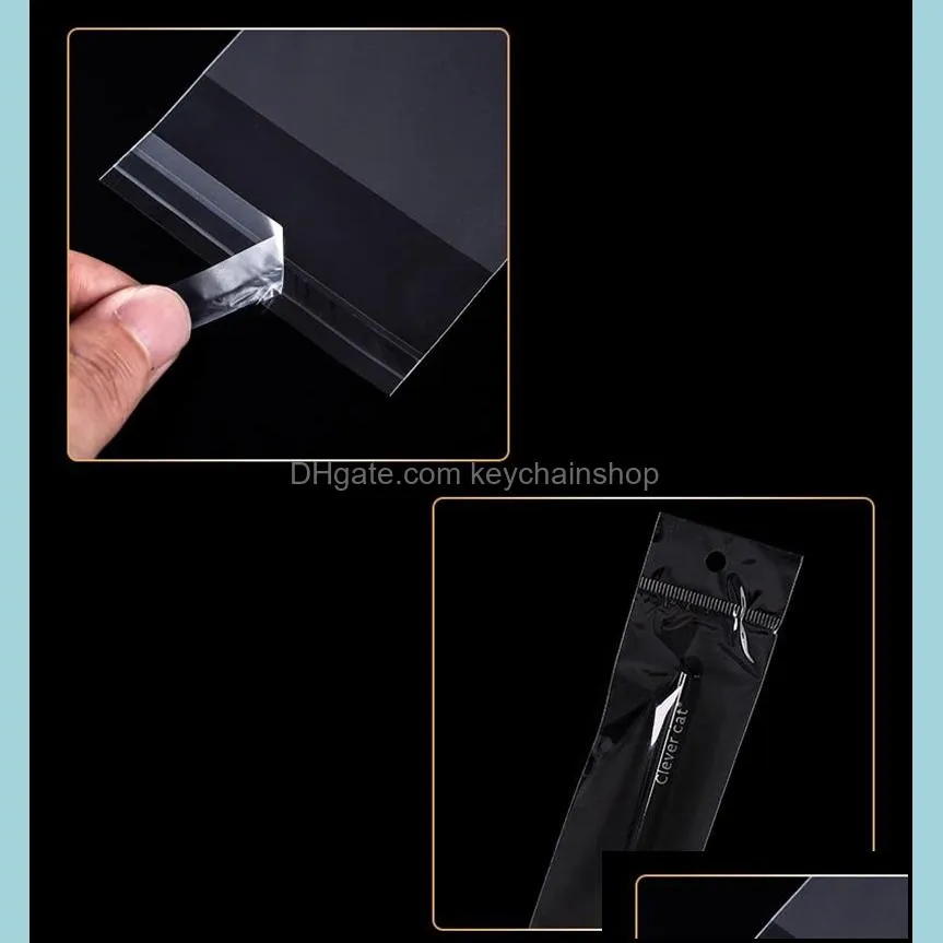 Jewelry Packaging Bag Long Clear Plastic Self-adhesive Bags with Hanging Hole for Necklace Watch Cosmetic Brush