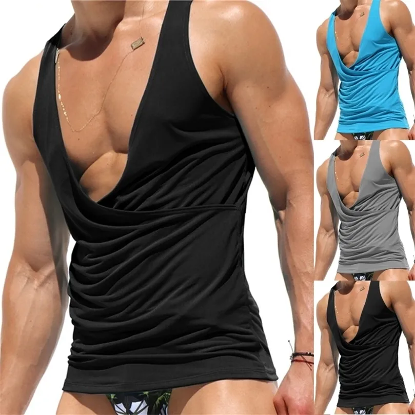 Tank Top Men Deep V Neck Vests Mens Bodybuilding Tank Tops Summer Gym Clothings for Male Sleeveless Vest Shirts Fashion 220527