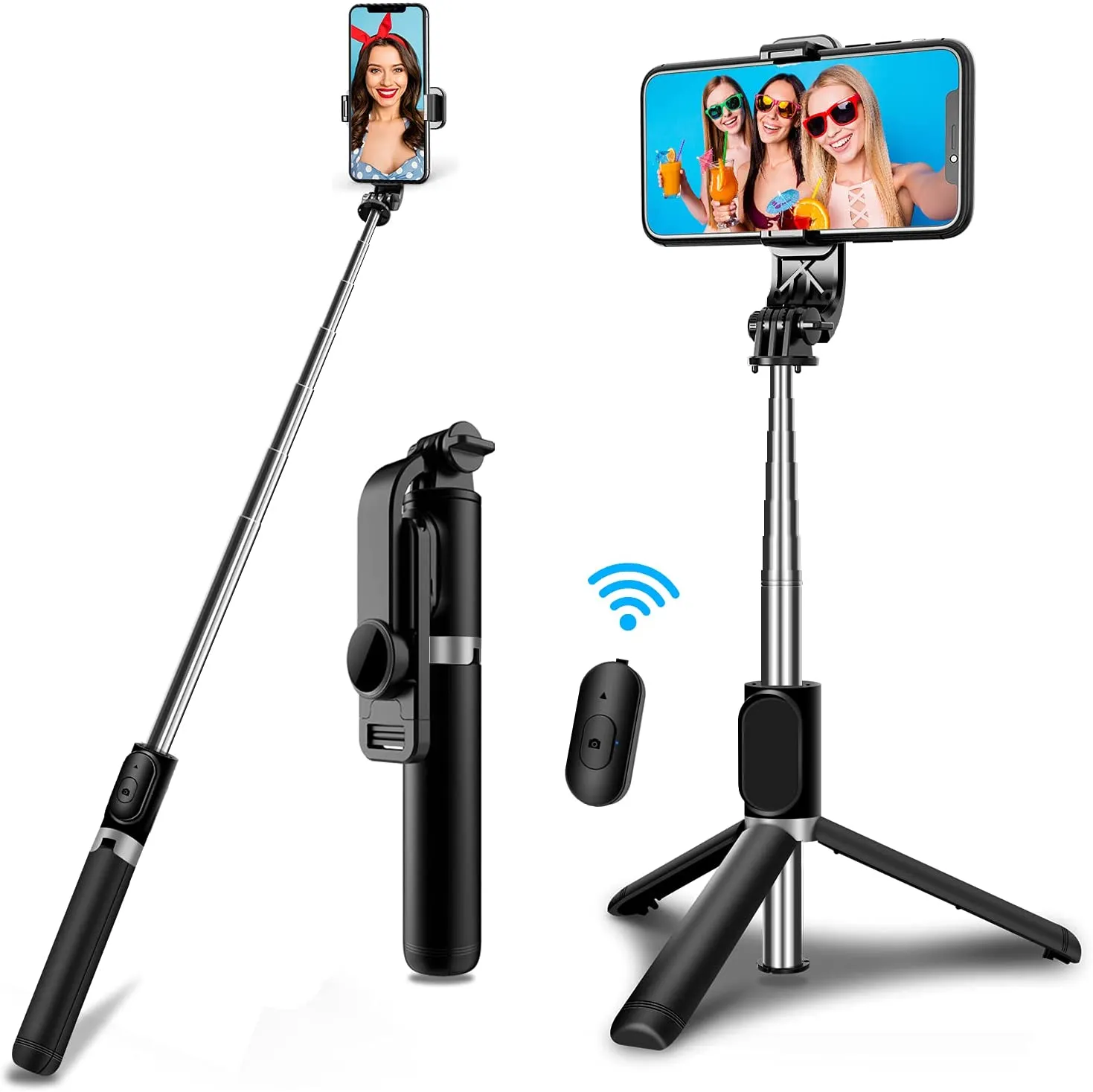 4-in-1 Selfie Stick Tripod with Wireless Remote Extendable Phone
