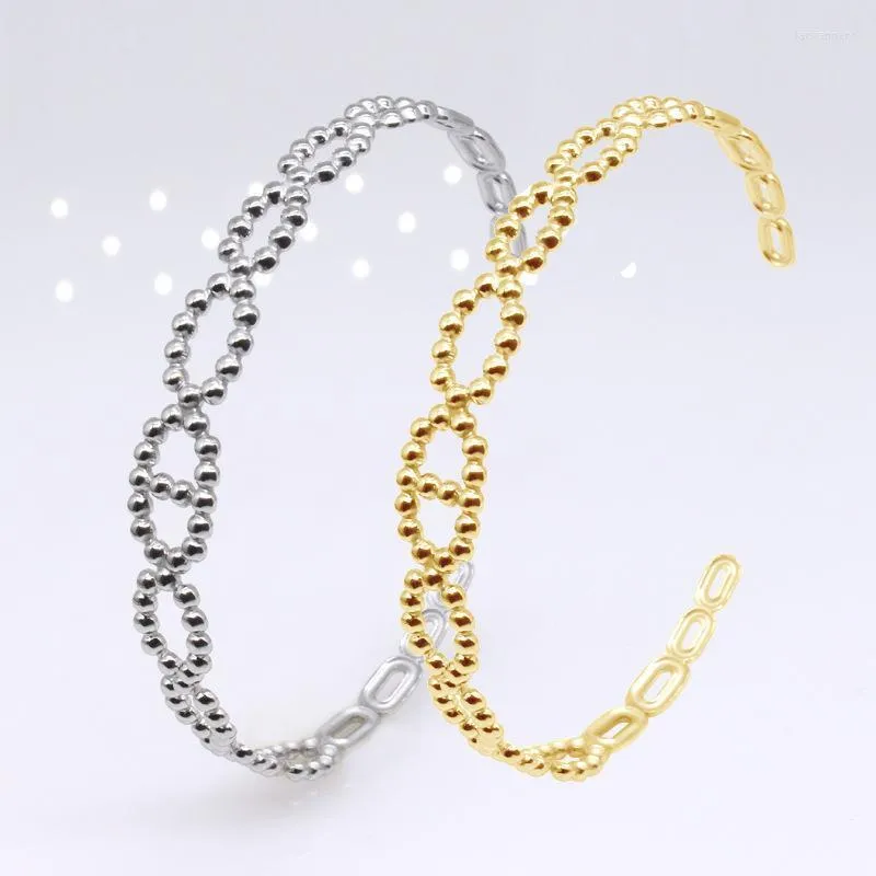 Brazalete de acero inoxidable ajustable en forma de C con apertura de cuentas redondas huecas simples, pulsera de titanio para mujer, brazalete Lars22