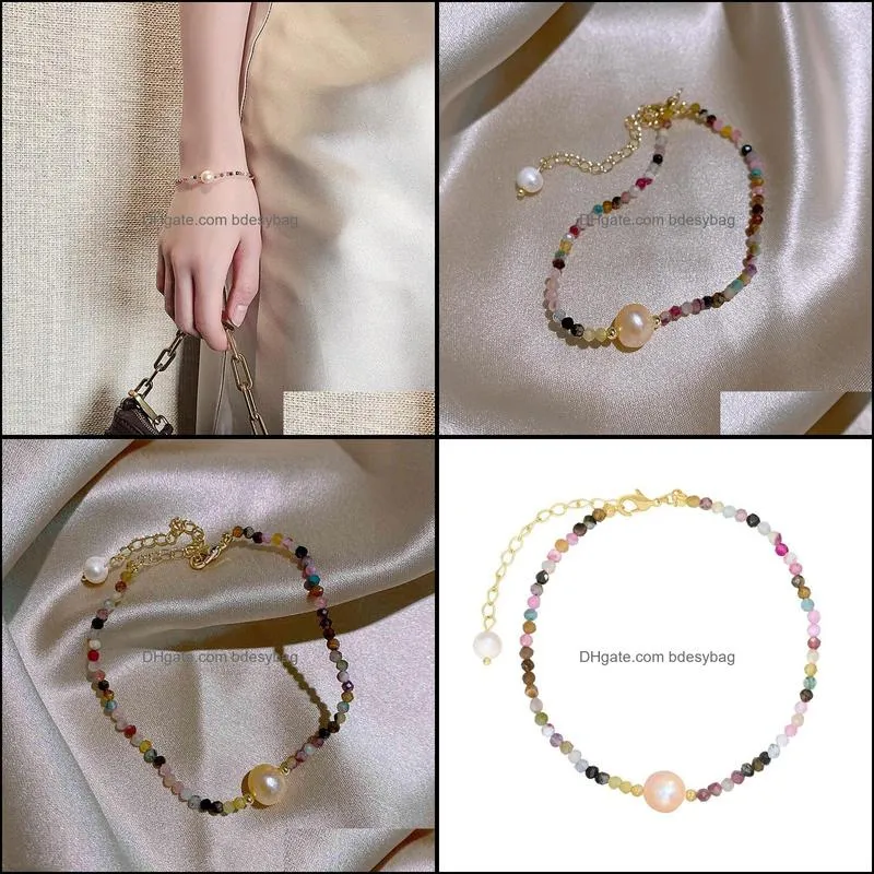 genuine gold electroplating korean fashion freshwater pearl s colorful crystal bracelet jewelry for women