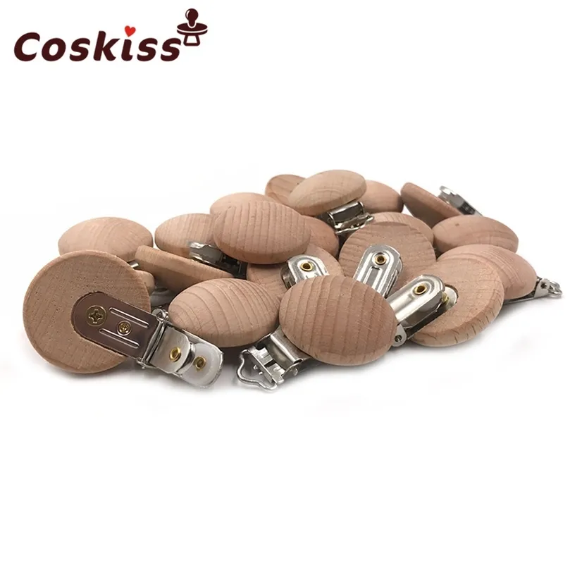 20pcs ahşap emzik klipsi hemşirelik aksesuarları kayın emzik klipler çiğnenebilir diş çıkarma diy klipsli zincirler bebek teether 220507