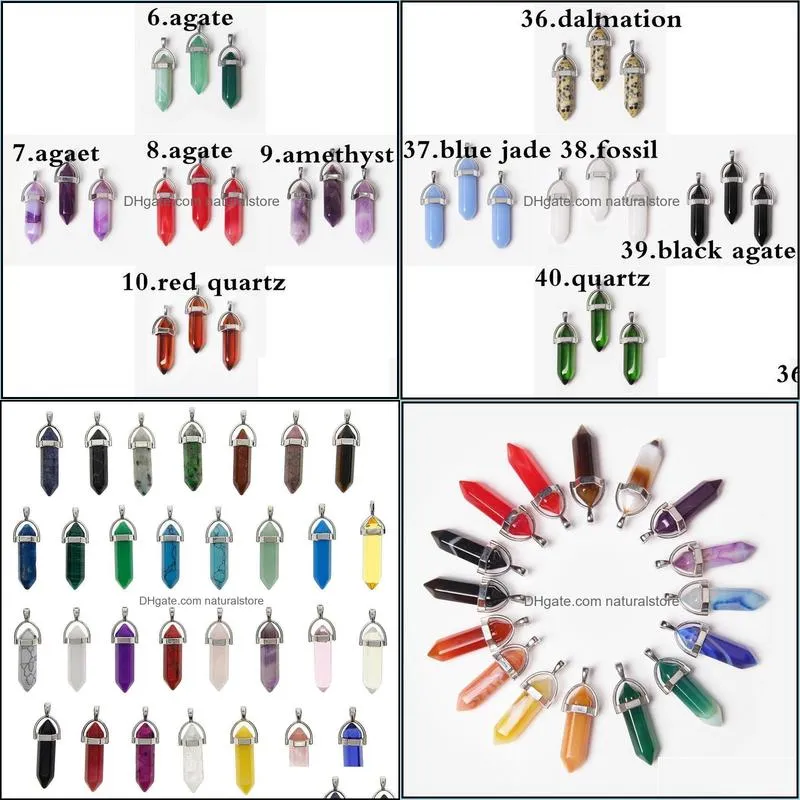 crystals point pendant 30 pieces mix bulk wholesale chakra healing stone pendants for women