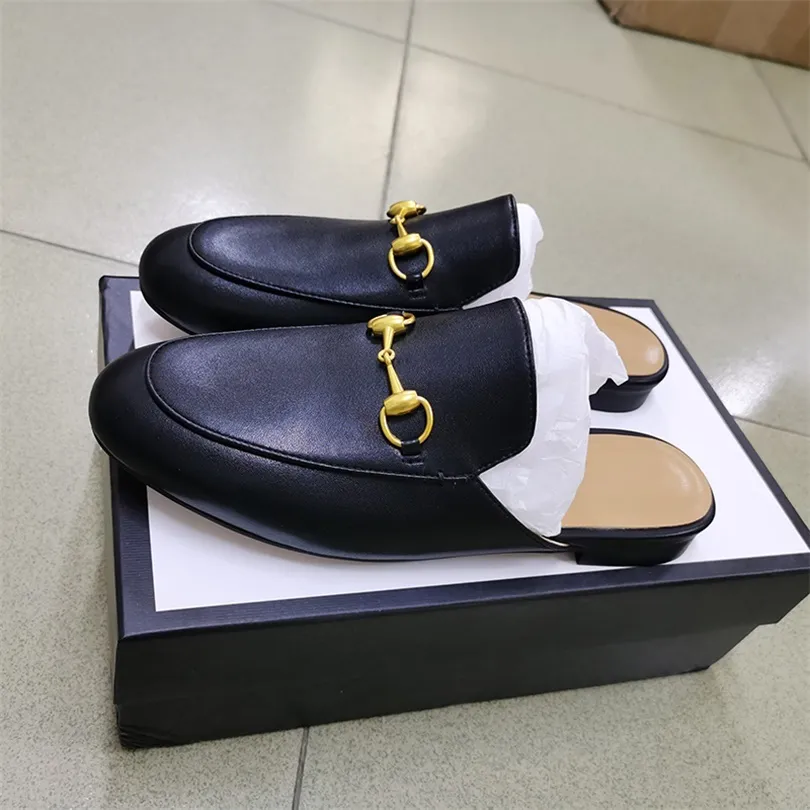 Mannen Vrouwen Muilezels Princetown Bont Slippers Muilezels Flats Echt Leer Loafers Schoenen Metalen Ketting Dames Borduren Casual schoenen Big Size NO14