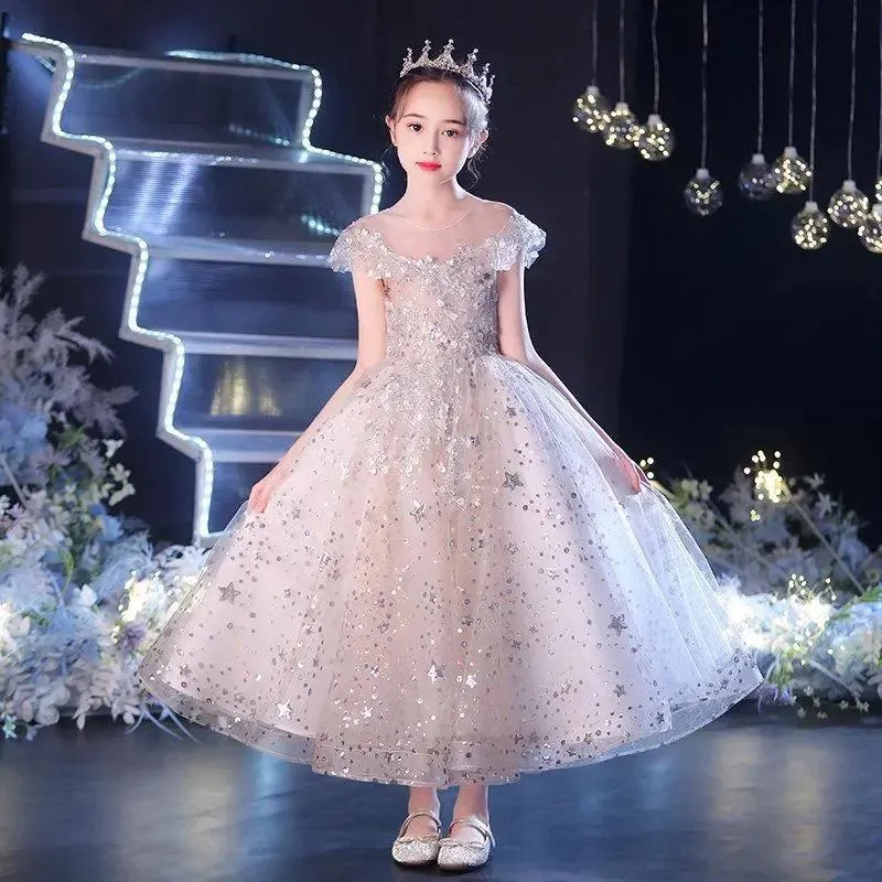 Mädchenkleider Mädchen Hochzeitskleid Teenager Mädchen Prinzessin Kinder Sommer Party Ballkleid Abschlussball Kleidung Pailletten Spitze Performance Outfits