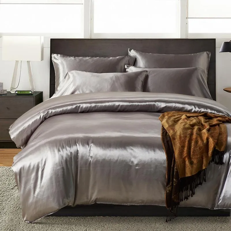 Bettwäsche-Sets, einfarbig, Bettbezug, Bettdecke, Satin-Seide, ganzjährig, tiefe Taschen, Spannbetttuch, rutschfest, SaBedding