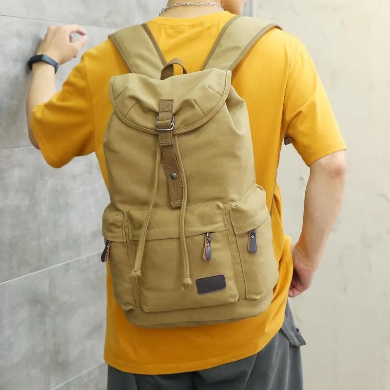 Backpack Vintage Travel Unisex Canvas School Rucksack Duffle Drawstring Large Capacity Laptop Retro Climbing Sport Male Bag X975Backpack