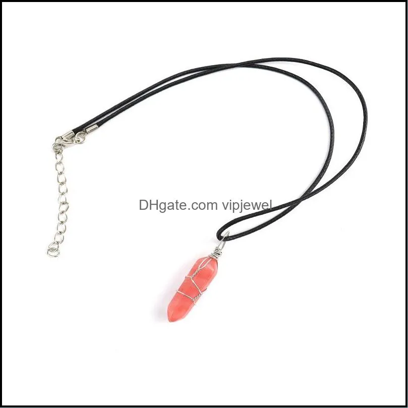 wire wrap quartz point pendant necklaces reiki healing crystal tiger eye amethyst opal aventurines necklace for women jewelry