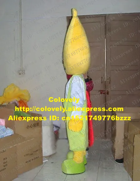 Mascote boneca traje lively amarelo banana mascote traje mascotte pisang banannas com cabeça grande t-shirt branco macacão verde adulto no.2818 fr