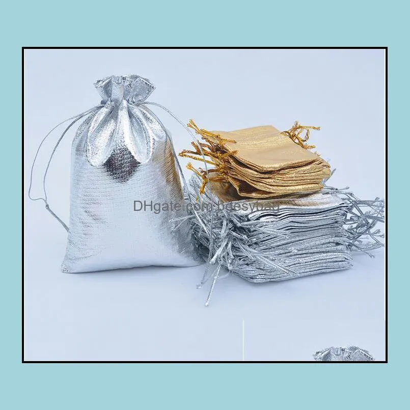4 sizes Gold Silver Plated Gauze Satin Jewelry Bags Jewelry Christmas Candy Gift Packing Pouches Bag 5x7cm 7X9cm 9x12cm 11x16cm