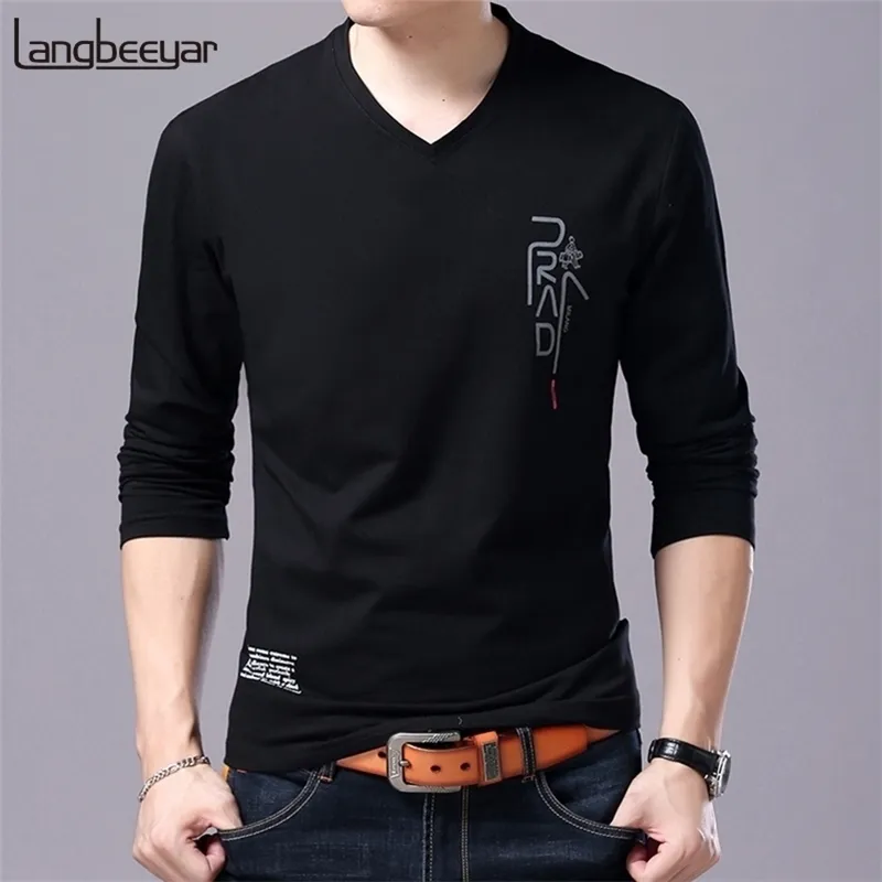 Maglietta di marca di moda per uomo Regalo fidanzato coreano Trending Top Streetwear Scollo a V Stampa manica lunga Tee Abbigliamento uomo 201116