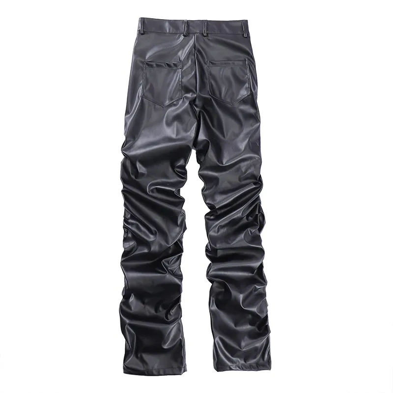 Black Mens High Street Straight Casual Pencil Faux Leather Pants291d
