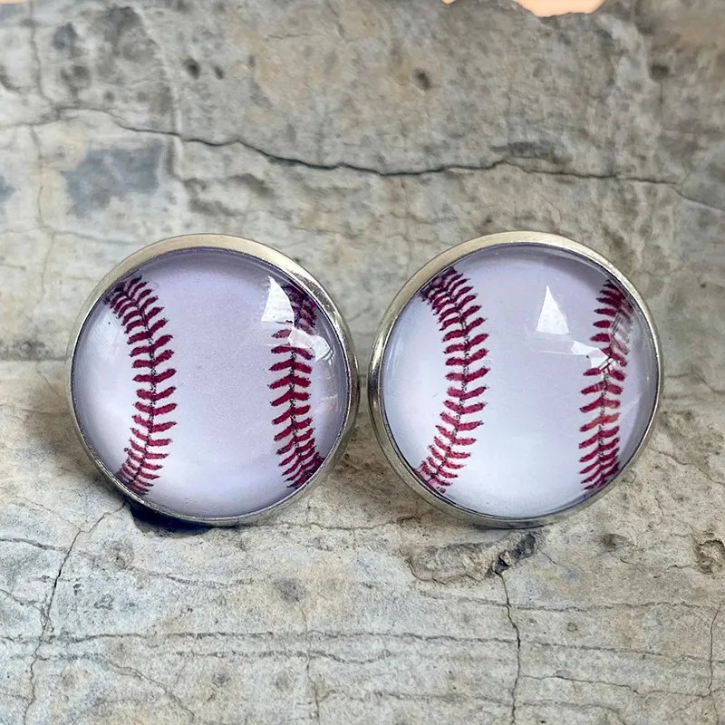 Glass Stud Earrings Creative Baseball Football Basketball Ball Earrings Fashion Jewelry Accessories