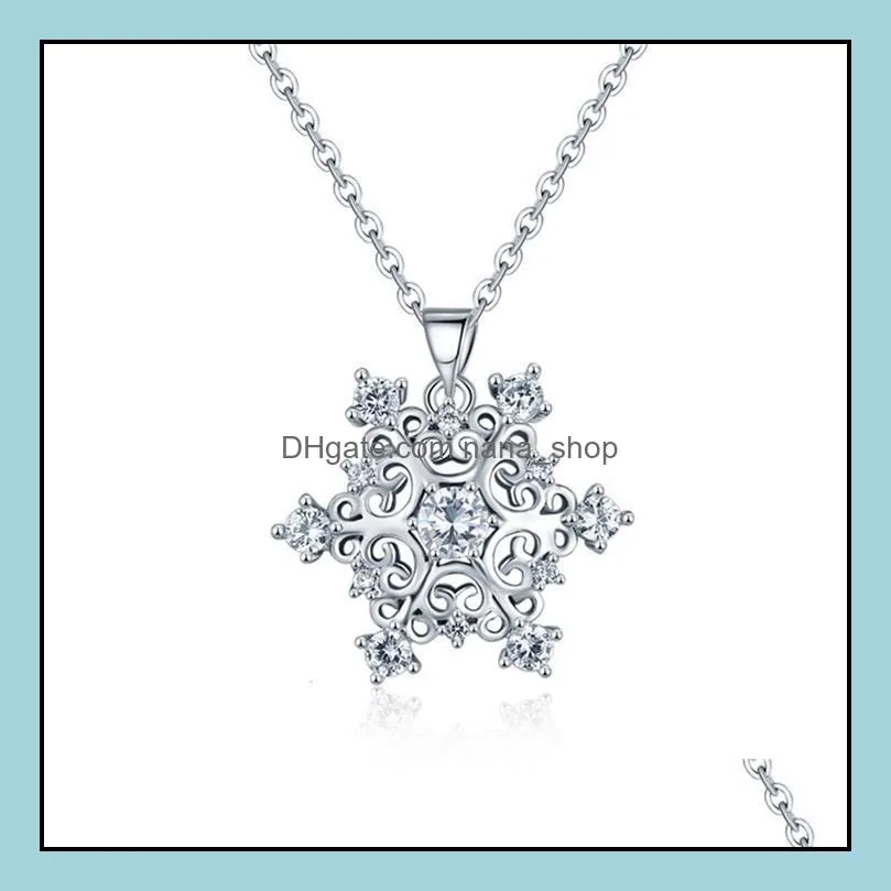 snowflakes necklace with crystal cz stone for women girls popular snowflake shining crystal necklace rhinestone snow pendants nanashop