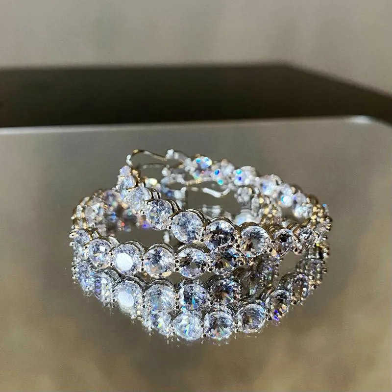 Hoop Huggie Orecchini rotondi bianchi grandi femminili di lusso Orecchini color oro argento da sposa con doppia pietra zircone per le donneHoop