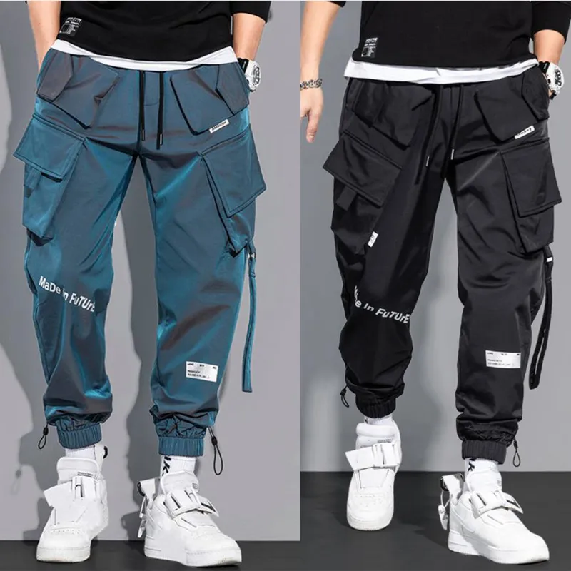 Mannen Cargo Broek Mode Hip Hop Multi pocket Broek Trendy Streetwear Effen Joggingbroek Pantalones Casuales Para Hombre 220808