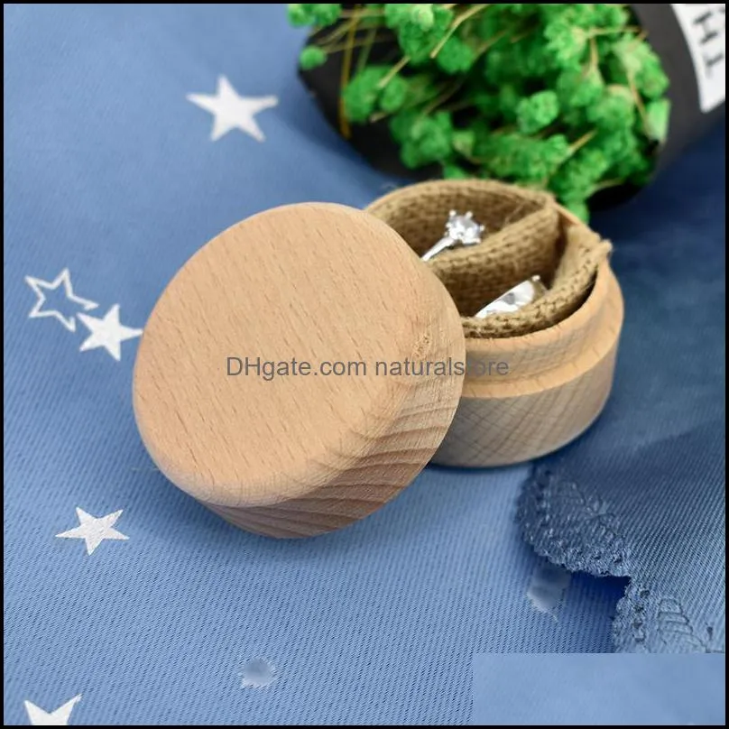 Small Round Wooden Storage Boxes Ring Box Vintage decorative Natural Craft Jewelry box Case Wedding Accessories 322 Q2