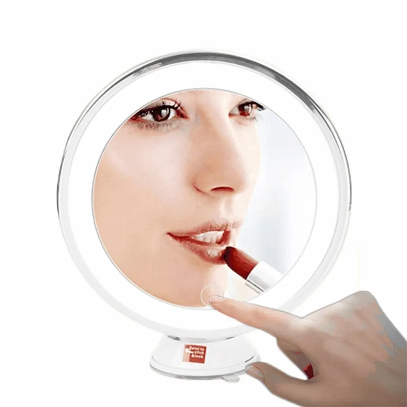 3 Color Makeup Mirror With Led Light Touch Screen 10X Magnifying s Flexible Cosmetic Miroir 220509