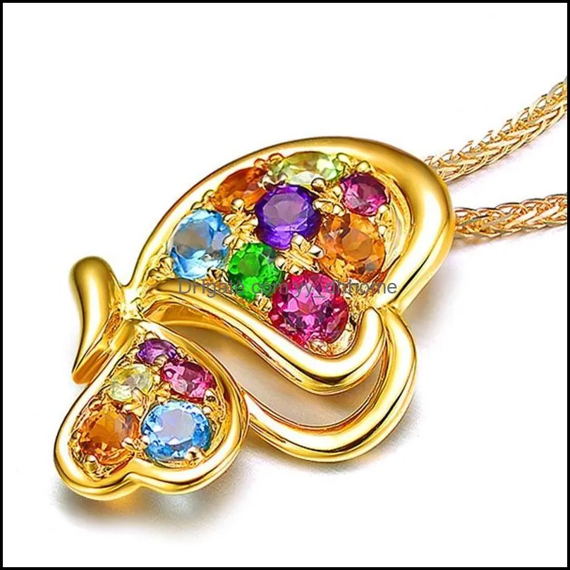 pendant necklaces mengyi fashion lovely golden butterfly necklace inlaid with multi-color zircon women 9 2 5 clavicle jewelry