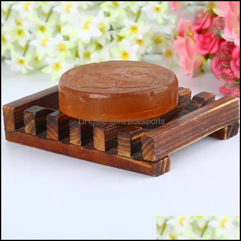 Wood Soap Hollow Rack Natural Wooden Bamboo Tray Holder Sink Deck Bathtub Shower Dish Box