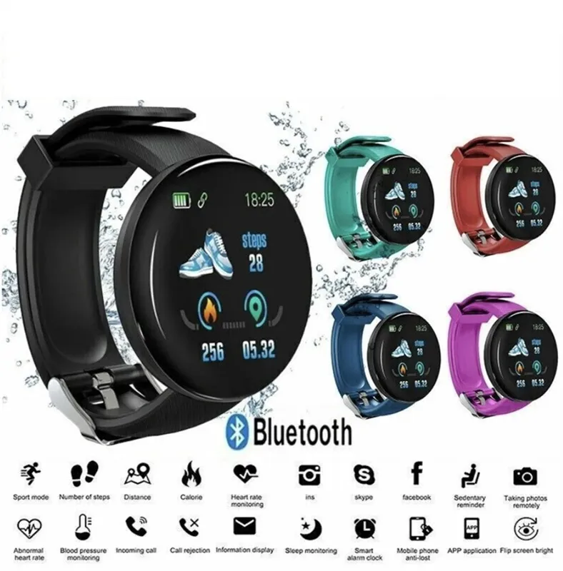 D18 Pro Inteligentny zegarek Opaski Mężczyźni Kobiety Bluetooth Fitness Tracker Bransoletka Sport Tętno Ciśnienie krwi Dzieci Smartwatch dla IOS Android